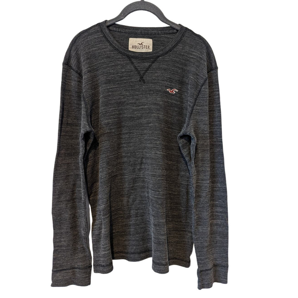 Men's Hollister Henley Long Sleeve Tshirt Heather Grey - Picture 1 of 4